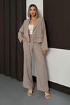 Bej Çift Cep Kapaklı Ceket Ve Palazzo Pantolon Dokuma Alt Üst Takım BCHN-254002