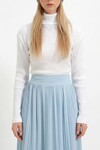 Beyaz Balıkçı Yaka Fitilli Basic Crop Body Bluz
