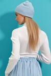 Beyaz Balıkçı Yaka Fitilli Basic Crop Body Bluz