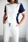 Beyaz Blok Detaylı Yumuşak Dokulu Modal Kumaş Alt Üst Takım