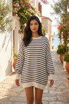 Beyaz Çizgili Bisiklet Yaka Çizgili Triko Mini Elbise BCHPK-251240
