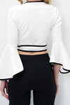 Beyaz İspanyol Kol Biye Detaylı Bağlamlı Kruvaze Bluz BCHNT-251223