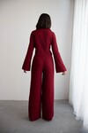 Bordo Geniş Kol Düğme Detaylı Yakalı Bluz Ve Palazzo Pantolon Alt Üst Takım