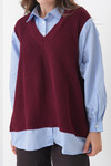 Bordo Gömlek Detaylı V Yaka Triko Süveter Bluz BCHPK-251251