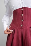 Bordo Pileli Çizgili Dokuma Gömlek Elbise
