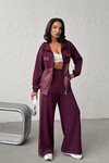 Bordo Yumuşak Dokulu Garnili Kapüşonlu Sweatshirt Ve Pantolon Alt Üst Takım BCHN-25261023