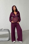 Bordo Yumuşak Dokulu Garnili Kapüşonlu Sweatshirt Ve Pantolon Alt Üst Takım BCHN-25261023