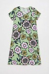 Fıstık Yeşili Derin V Yaka Çiçek Desenli Midi Boy Elbise