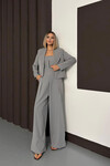 Gri Dokuma Ceket Ve Çift Cepli Straplez Tulum İkili Takım BCHN-254004