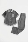 Gri File Detaylı Tensel Kot Kumaş Gömlek Ve Pantolon Alt Üst Takım