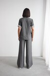 Gri File Detaylı Tensel Kot Kumaş Gömlek Ve Pantolon Alt Üst Takım