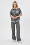 Gri File Detaylı Tensel Kot Kumaş Gömlek Ve Pantolon Alt Üst Takım