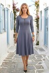 Gri Göğüs Fermuar Detaylı Eteği Fırfırlı Modal Kumaş Elbise