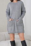 Gri Ribanalı Bisiklet Yaka Mini Triko Elbise BCHPK-251239