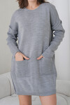Gri Ribanalı Bisiklet Yaka Mini Triko Elbise BCHPK-251239