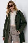 Haki Kapüşonlu Fermuarlı Çift Cepli Yağmurluk Ceket