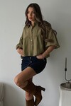 Haki Kısa Kol Müslin Kumaş Premium Gömlek