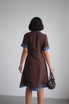 Kahve Denim Garnili Düğmeli Tensel Dokuma Elbise
