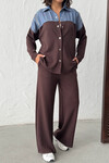 Kahverengi Kot Kumaş Garnili Yumuşak Dokulu Pantolon Gömlek Takım BCHN-25261022