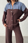 Kahverengi Kot Kumaş Garnili Yumuşak Dokulu Pantolon Gömlek Takım BCHN-25261022