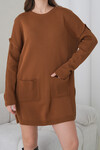Kahverengi Ribanalı Bisiklet Yaka Mini Triko Elbise BCHPK-251239