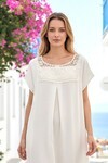 Alaçatı Keten Dantel Detaylı Ay Kol Elbise