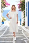 Alaçatı Keten Dantel Detaylı Ay Kol Elbise