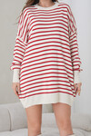 Kırmızı Çizgili Bisiklet Yaka Çizgili Triko Mini Elbise BCHPK-251240