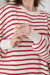 Kırmızı Çizgili Bisiklet Yaka Çizgili Triko Mini Elbise BCHPK-251240