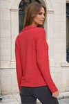 Kırmızı Polo Yaka Yumuşak Dokulu Bluz
