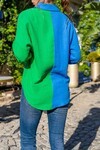 Koyu Mavi Müslin Color Block Salaş Gömlek