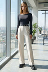 Krem Kemerli Düğme Kapamalı Çift Cepli Palazzo Pantolon BCHAV-251230