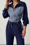 Lacivert Kot Kumaş Garnili Yumuşak Dokulu Pantolon Ceket Takım BCHN-25261021