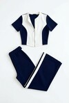 Lacivert Renk Bloklu Fermuarlı Yumuşak Dokulu Kumaş Eşofman Takımı