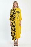 Sarı Nakış İşlemeli Maxi Boy Dokuma Viscon Elbise