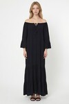 Siyah Kayık Yaka Maxi Boy Dokuma Viscon Elbise