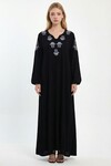Siyah Nakış İşlemeli Maxi Boy Dokuma Viscon Elbise