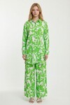 Yeşil Çiçek Desenli Gömlek Ve Pantolon Dokuma Alt Üst Takım