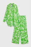 Yeşil Çiçek Desenli Gömlek Ve Pantolon Dokuma Alt Üst Takım