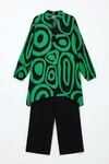 Yeşil Geometrik Desenli Pantolon Ve Uzun Tunik Alt Üst Takım