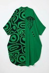 Yeşil Nakış İşlemeli Maxi Boy Dokuma Viscon Elbise