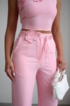 Pembe Aksesuar Detaylı Bluz Ve Pantolon Dokuma Alt Üst Takım