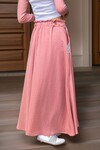 Pembe Cebi Hasır Detaylı Beli Lastikli Salaş Etek