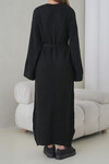 Siyah Bisiklet Yaka Kuşak Bağlamalı Uzun Triko Elbise BCHPK-251242