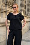 Siyah Madonna Yaka Kendinden Dokulu Alt Üst Takım 