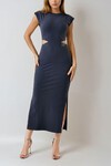 Siyah Püskül Detaylı Yan Dekolteli Yırtmaçlı Midi Elbise BCHPK-251246