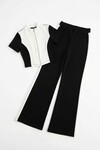 Siyah Renk Bloklu Fermuarlı Yumuşak Dokulu Kumaş Eşofman Takımı