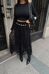 Siyah Yüksek Bel Dantel Detaylı Maxi Boy Etek BCDF-25H6009