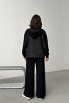Siyah Yumuşak Dokulu Garnili Kapüşonlu Sweatshirt Ve Pantolon Alt Üst Takım BCHN-25261023