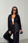 Siyah Yumuşak Dokulu Garnili Kapüşonlu Sweatshirt Ve Pantolon Alt Üst Takım BCHN-25261023
